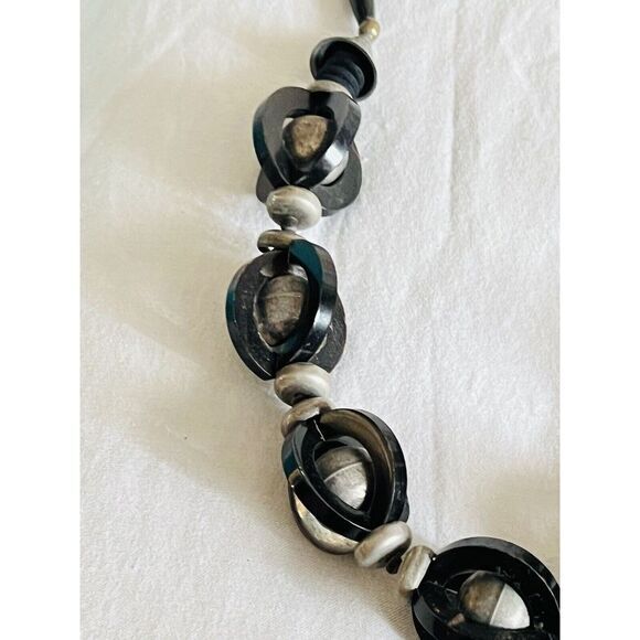 Necklace VTG Statement Collar Modernist Rare Beaded Silver Black Boho Massive - Picture 5 of 6